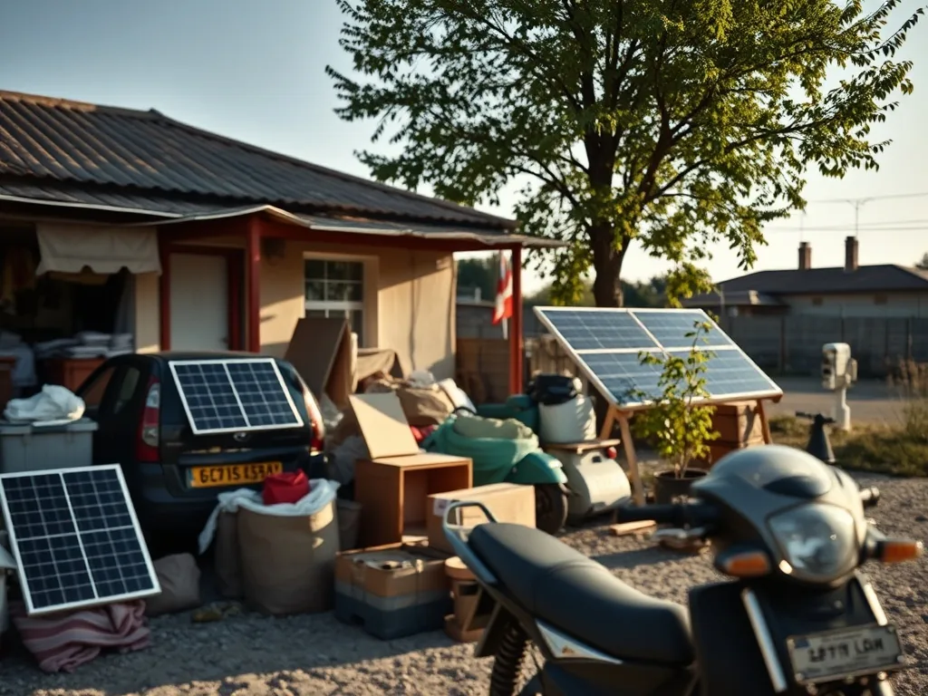 Panneaux solaires photovoltaïques sur un toit résidentiel avec un onduleur visible en contrebas, illustrant un kit