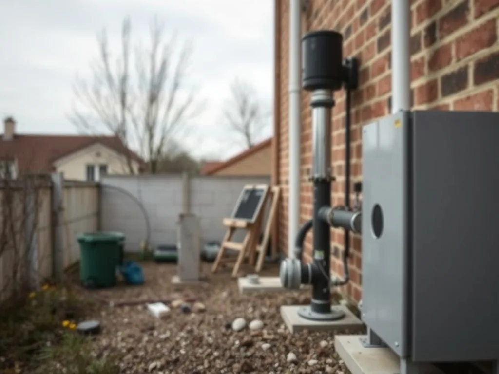 Pompe de relevage pour climatisation installée dans un faux plafond, tuyau d'évacuation des condensats apparent