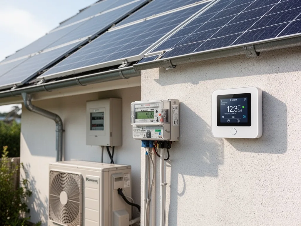 Vue rapprochée d'un coffret électrique industriel avec contacteurs, disjoncteurs et borniers, câblés en triphasé pour une